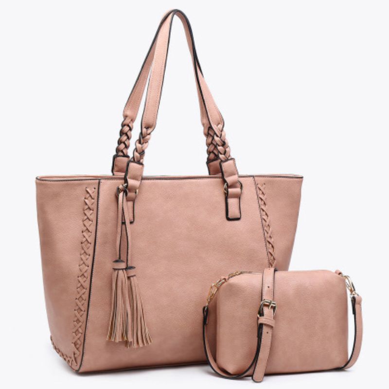 Lisa Braided Tote Blush